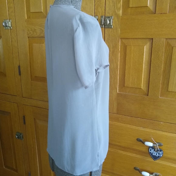 Lucca Couture gray studded collar sheer chiffon short sleeve top - Picture 5 of 12